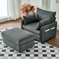 thumbnail image 3 of NEW 55" Oversized Chaise Lounge Chair Indoor with Ottoman and Storage , Comfy Corduroy Single Sofa, Upholstered Deep Seat Chaise Lounge with Pillows for Living Room, Bedroom, Apartment, Grey., 3 of 8