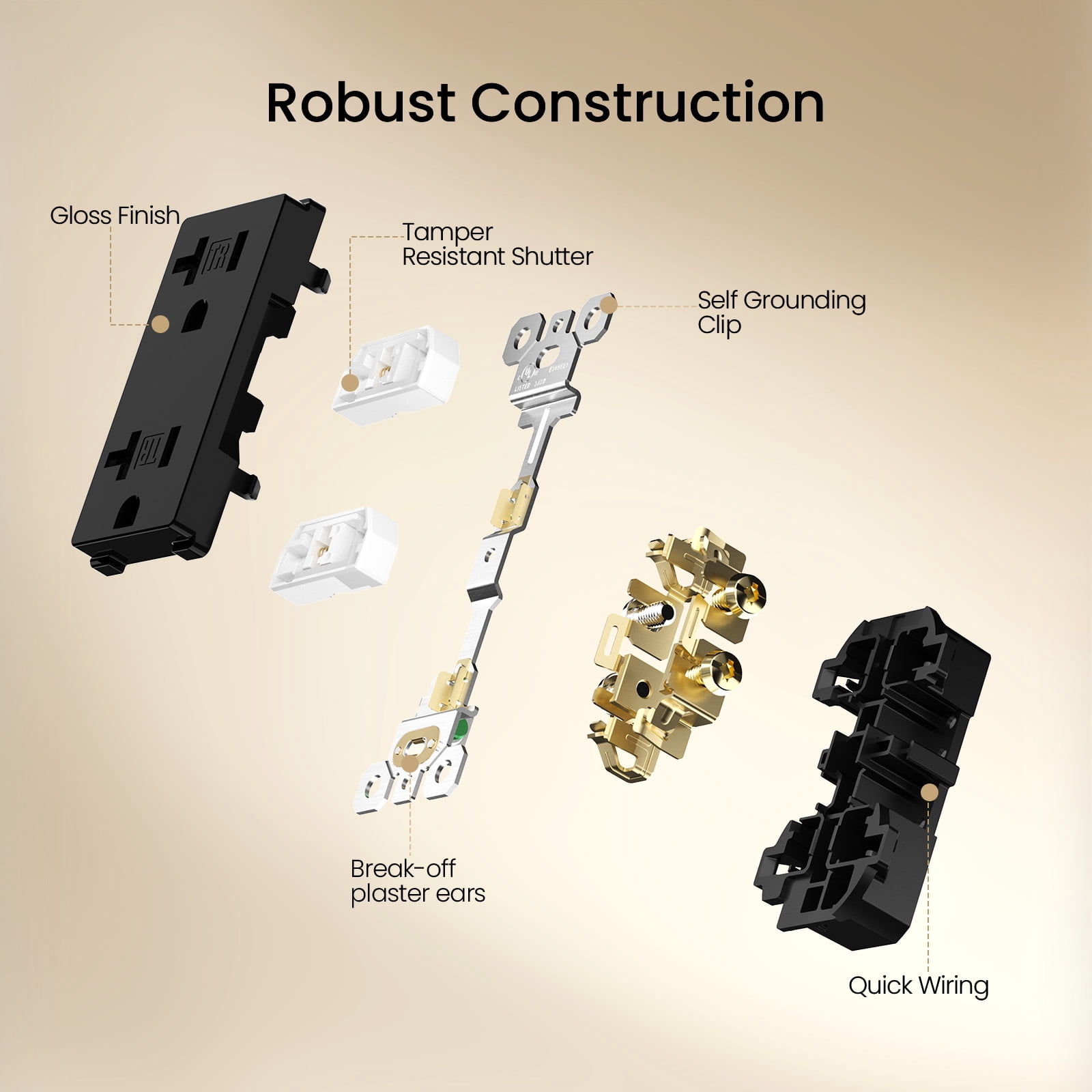 ELEGRP Decorative Receptacles 2-Pole 3-Wire Grounding Tamper-Resistant 20A 125V NEMA 5-20R Black 10 Pack
