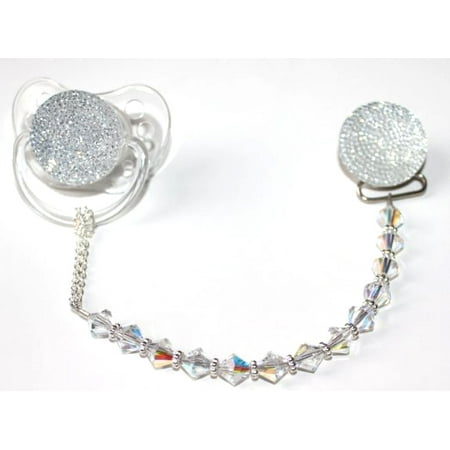 Sparkly Glitter Crystal with Swarovski Crystals Pacifier Clip