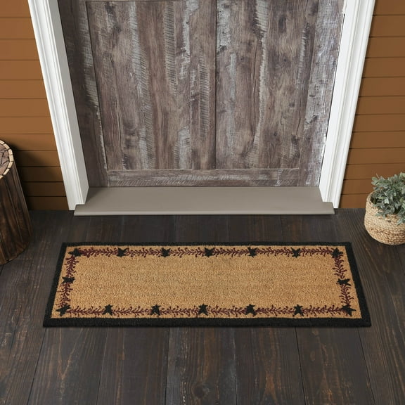VHC Brands Coir Welcome Door Mat, Entry Rug, with PVC Backing, for Indoor Outdoor Use, Pip Vinestar Collection, Rectangle 17x48 Doormat, Stars and Vines, Natural