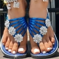 thumbnail image 3 of Mepaouo Woman's Sandal Flip Flop Rhinestone Flower Flats Sandals Non Slip Summer Beach Shoes(Blue,7), 3 of 9