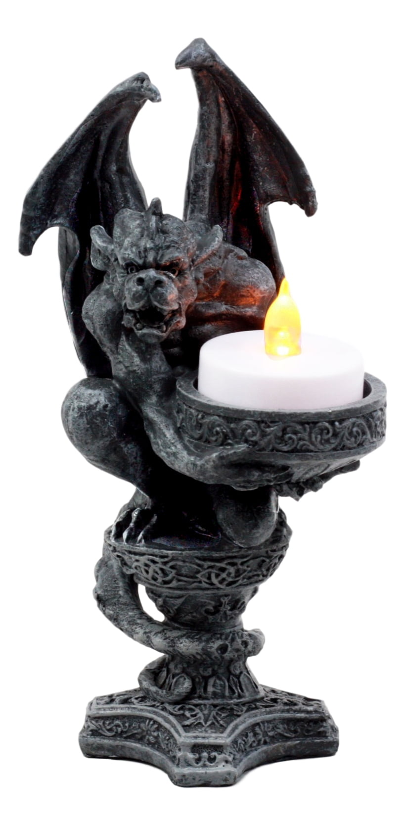 Ebros Gothic Wyvern Gargoyle Candle Holder Guardian Kneeling Servant Tea Light Candle Figurine 6.75'H