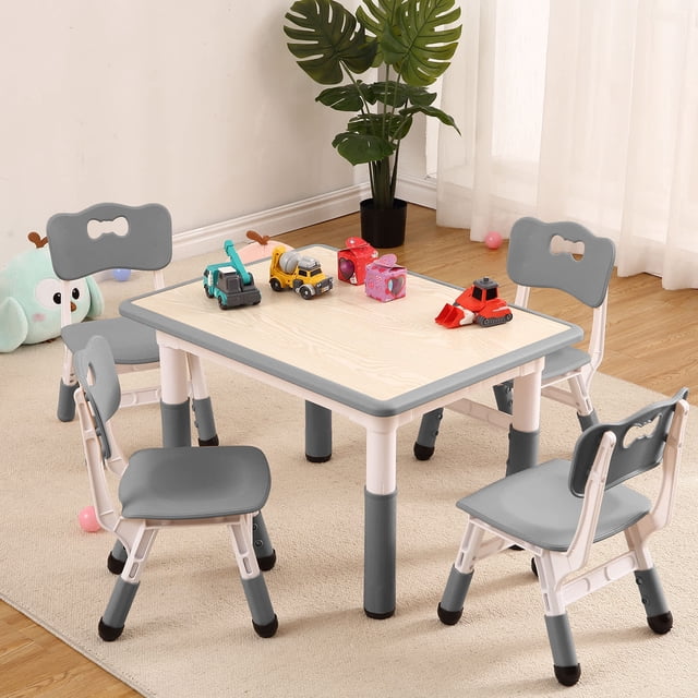 Bingirl Ensemble Table et Chaises pour Tout-Petit à Hauteur Réglable avec Plateau de Bureau Anti-Graffiti, 4 Places
