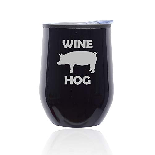 Stemless Wine Tumbler Coffee Travel Mug Glass Cup w/ Lid Pig 