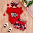 thumbnail image 2 of TOWED22 Baby Girl Summer Clothes Cute Bowknot Romper Shorts Outfits Ruffle Short Sleeve Bodysuit Tops Newborn Set Outfit(Red,9-12 M), 2 of 4