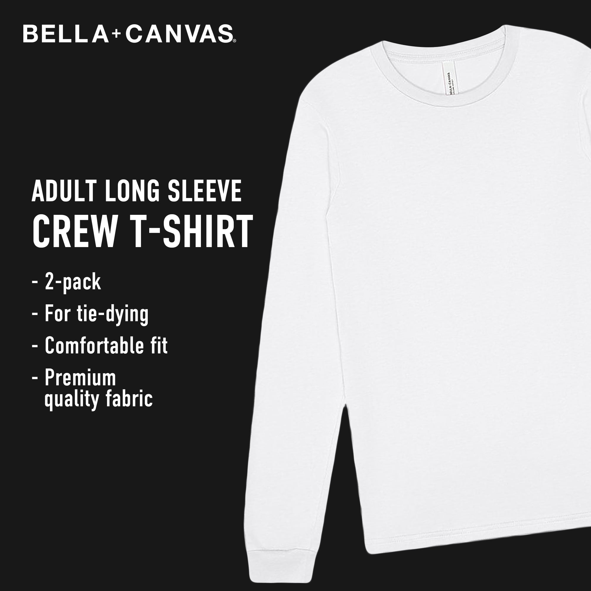 BELLA+CANVAS Adult Unisex Long Sleeve Crew T-Shirt for Tie-Dyeing, 2-Pack, 4XL, White