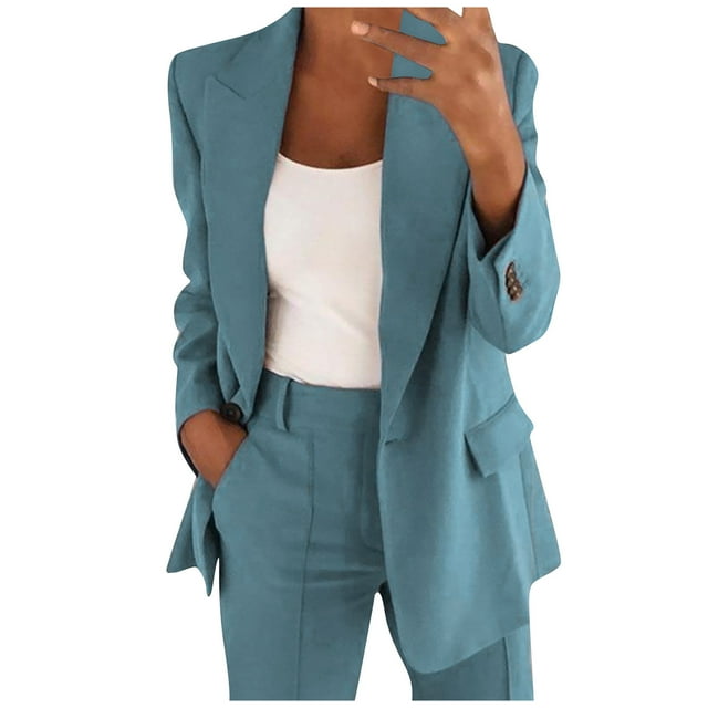Ladies Workoffice Blazer Lapel Notched Elegant Cardigan Button Down Fashion Jacket Single Breasted Blouse Mid Length Leisure Outwear Solid Color Fitted Suit