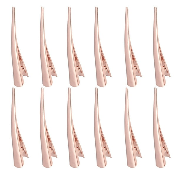 12 pinzas de pelo de cocodrilo grandes para mujeres de pelo grueso y fino (oro rosa)