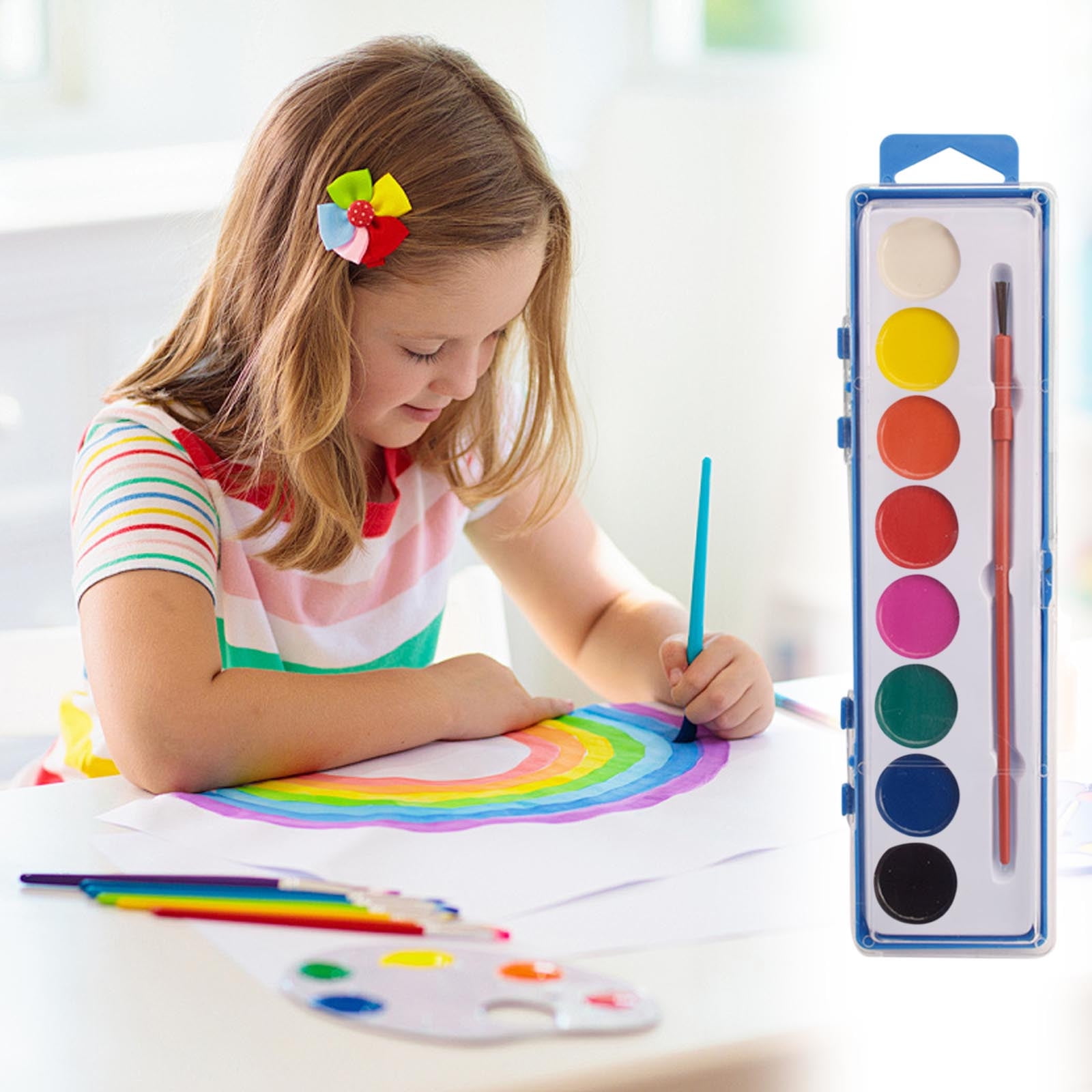 1 Pack 8 Colors Watercolor Paint Set Valentine's Day Gifts Washable Watercolor Paint with Paintbrush for Classroom School Preschool Gifts Birthday Party Supplies