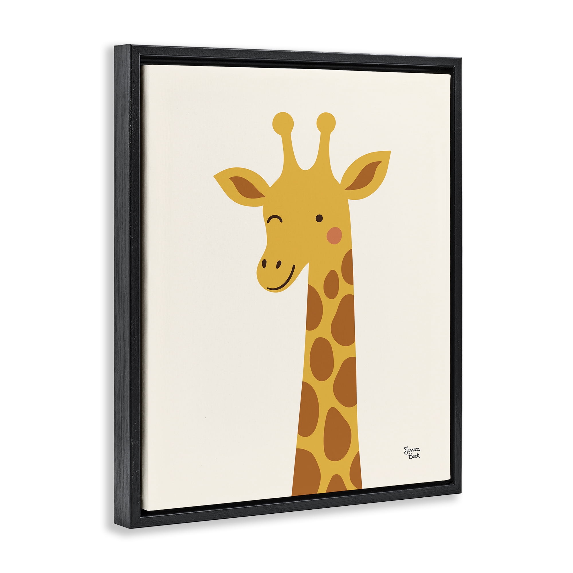 Stupell Industries Winky Giraffe Portrait Black Framed Floater Canvas Wall Art, design by Jessica Beck