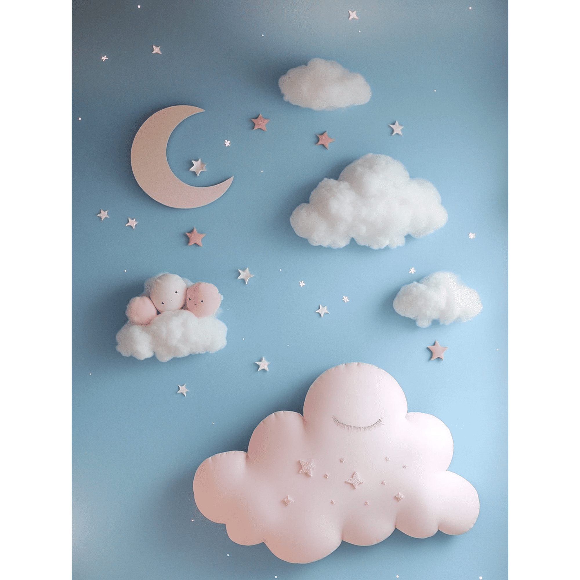 Pink Cloud and Moon Canvas Art Print， Suitable for Bedroom， Nursery， Living Room， Girl's Room， and Baby Room Decor