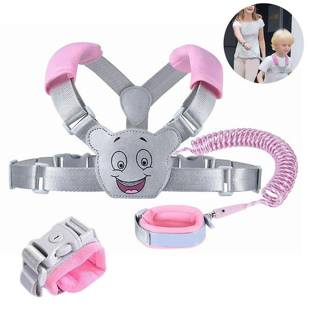 Arnés de mochila para niños, correa de muñeca antipérdida 2 en 1 con candado y lazo rosa Taro