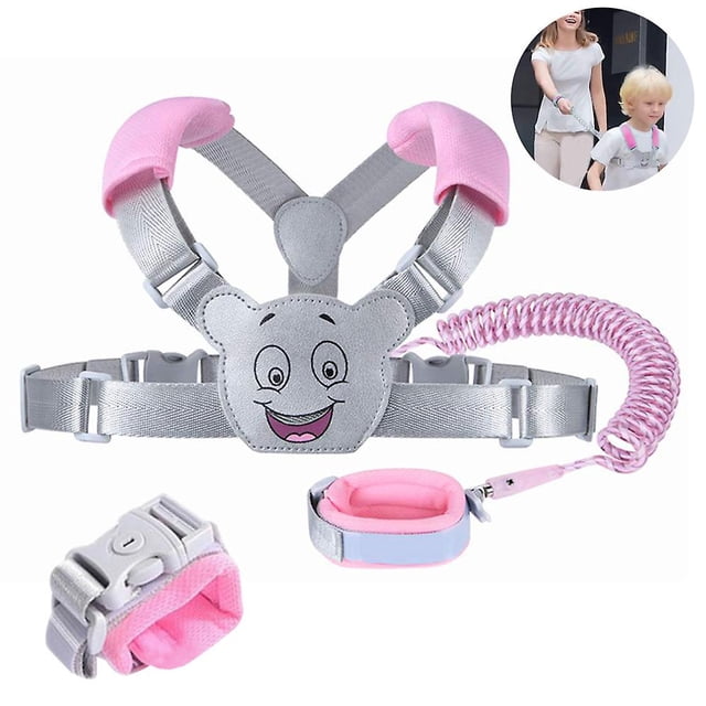Arnés de mochila para niños, correa de muñeca antipérdida 2 en 1 con candado y lazo rosa Taro