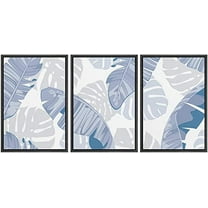 IDEA4WALL Framed Wall Art Print Set Blue Gray Tropical Monstera Leaf Collage Nature Illustrations Modern Decorative Chic for Living Room, Bedroom, Office - 16"x24"x3 Black