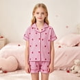 thumbnail image 2 of HAYIMI Child Girls 2 Piece Pajama Set Short Sleeve Lapel Button Down Shirt and Ruffled Shorts with Strawberry Print Kids Sleepwear Classic Nightwear, 2 of 8