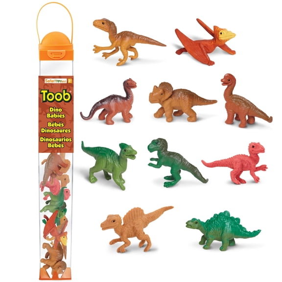 Safari Ltd. Baby Dinosaurs TOOB - 10 Figurines: Pteranodon, Apatosaurus, Triceratops, Brachiosaurus, Stegosaurus, Velociraptor, T-Rex, & More - Educational Toy Figures For Boys, Girls & Kids Ages 3