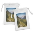 thumbnail image 1 of Outdoor Fabric Pouch Set of 2, Landscape Mountains Scenic Green Peaks Clear Sky Italy Alps Photo, Small Drawstring Bag for Toiletries Masks and Favors, 9" x 6", Green Blue, by Ambesonne, 1 of 2