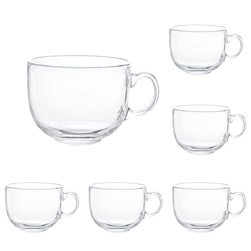Tazas de vidrio jumbo de 16 oz con asa para café, té, sopa, vaso transparente para beber, juego de 6 unidades