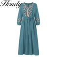 thumbnail image 1 of Fashion Pure Color Round Neck Lace Accessory Dress Loose Temperament Sleeve Embroidered Cotton Linen Dress Factory Direct SalesM Gao Jinjia LED, 1 of 2