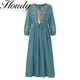 thumbnail image 1 of Fashion Pure Color Round Neck Lace Accessory Dress Loose Temperament Sleeve Embroidered Cotton Linen Dress Factory Direct SalesM Gao Jinjia LED, 1 of 2