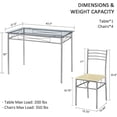 thumbnail image 3 of VECELO 5-Piece Dining Set Table with 4 Chairs for Kitchen Furniture, Glass Table Top with Metal Frame, Silver, 3 of 8