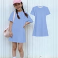 thumbnail image 2 of Abcomgle Summer Dresses for Girls 10-12 Casual A Line Short Sleeve Midi Dress Solid Crew Neck Sundresses Basic Lightweight Skirt,Blue,11-12Years, 2 of 7