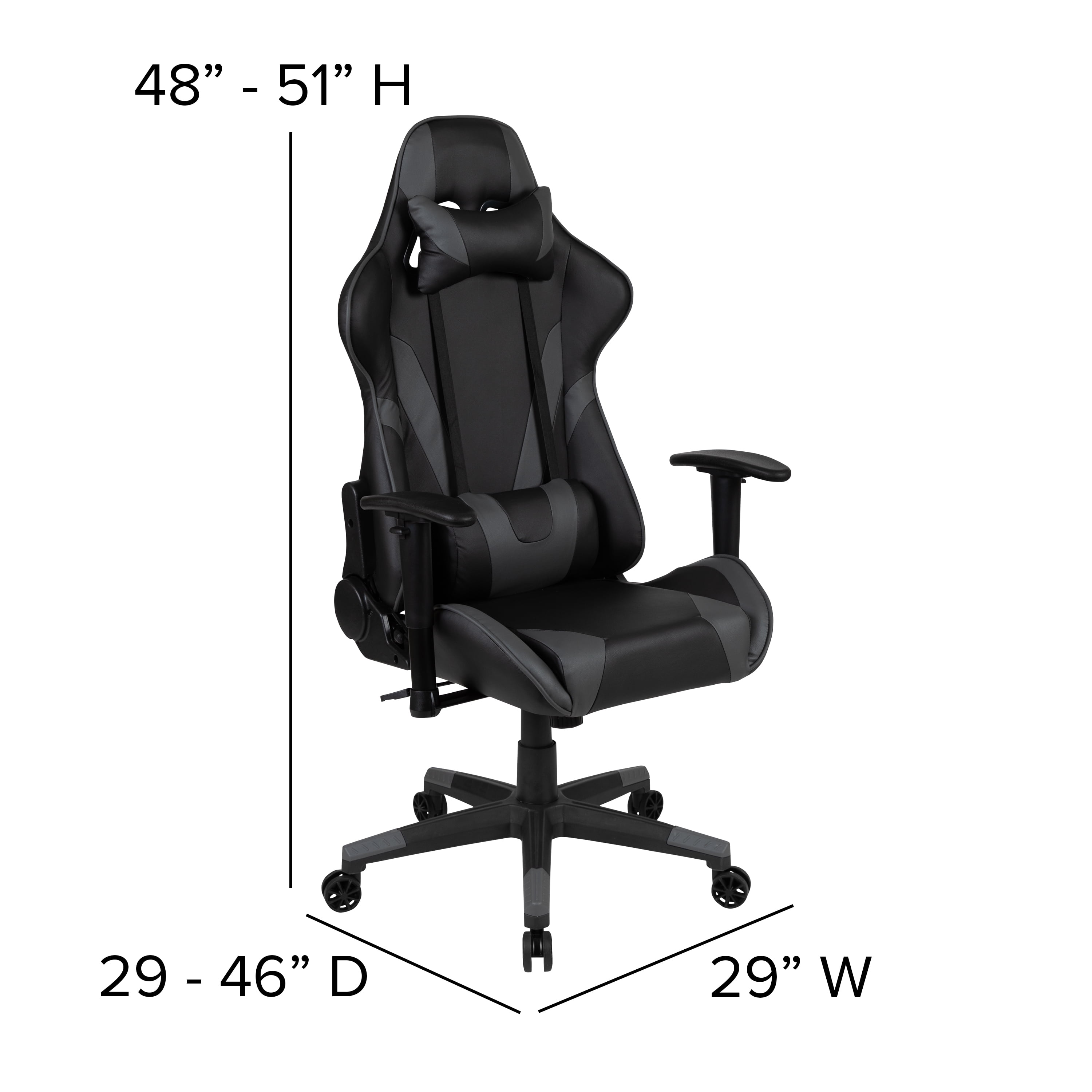 Emma + Oliver Fully Reclining Racing Gaming Ergonomic Chair, Gray LeatherSoft