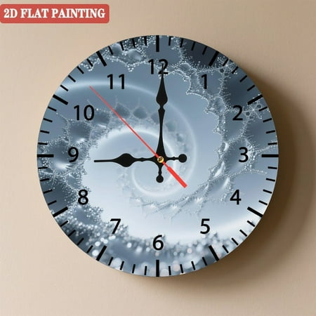 Wooden Wall Clock with Silver-Gray Spiral Texture Pattern, Silent Movement, Battery Operated (AA Batteries Not Included), Artistic Home Decor, 10×10inch (25×25cm)