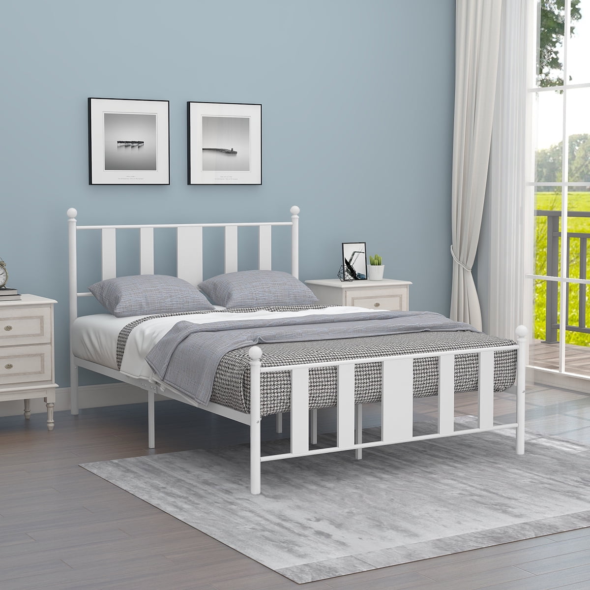 Bornmio FULL SIZE METAL BED WHITE COLOR