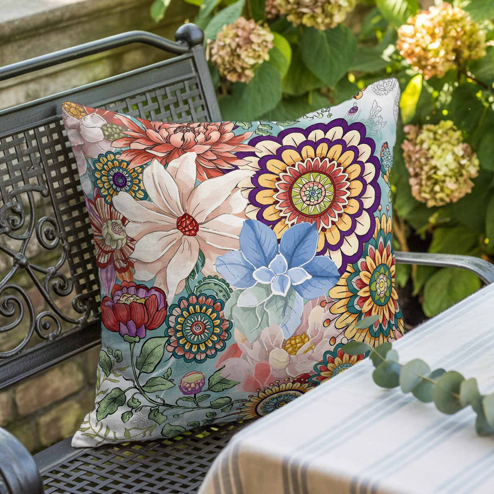 Boho Floral Pillow Covers 20x20 Inch, Spring Vintage Abstract Art Flowers Linen Pillowcase with Invisible Zipper, Decorative Throw Pillow Covers Cushion Case for Couch Sofa Bed Living Room
