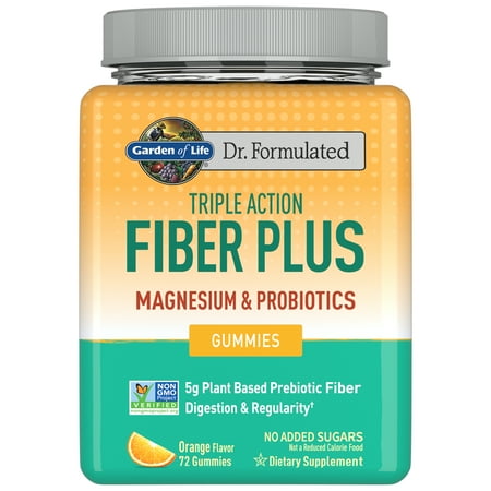 Garden of Life Dr. Formulated Fiber Plus Digestive, Gut, Heart Health, Occasional Constipation Relief, and Stress Support Supplement Gummies with Magnesium and Probiotics, 72 Count