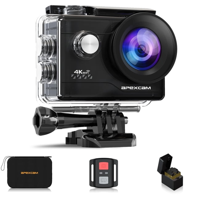 Apexcam Cámara de Acción 4K Cámara Deportiva 20MP 40M 170 Gran Angular WiFi Cámara Subacuática Impermeable con Control Remoto 2.4G 2 Baterías 2.0'' LCD Cámara Ultra HD con Kit de Accesorios de Montaje