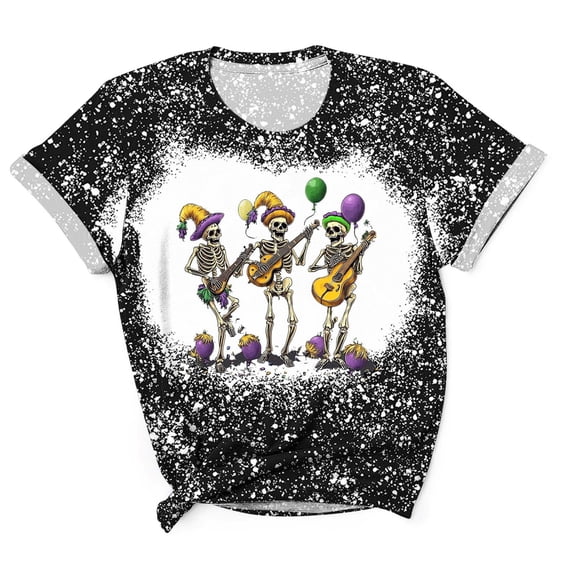 mihongmao Women's Mardi Gras Party Tee Women's Round Neck Print Casual Print Short Sleeved Short Sleeved Round Neck Top/shirt Black 2X