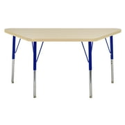 ECR4Kids 24in x 48in Trapezoid Everyday T-Mold Adjustable Activity Table Maple/Maple/Blue - Standard Swivel