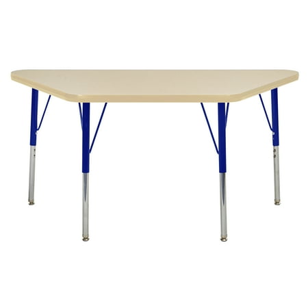 ECR4Kids 24in x 48in Trapezoid Everyday T-Mold Adjustable Activity Table Maple/Maple/Blue - Standard Swivel
