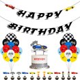 thumbnail image 1 of Set de fiesta con temática de carreras de autos, bandera de cumpleaños de carreras, inserción de tarjetas para pastel, decoración de globos para cumpleaños infantiles, 1 of 5