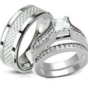 Wedding Rings His Her Sets His And Hers Wedding Rings Stainless Steel Princess Cut Cz Ring Set