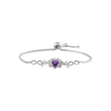 Sterling Silver Plated Simulated Amethyst and CZ Adjustable Bracelet