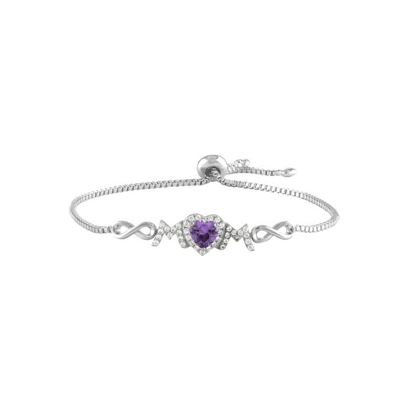 Sterling Silver Plated Simulated Amethyst and CZ Adjustable Bracelet