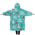 thumbnail image 2 of Oversized Wearable Blanket Hoodie,Turquoise Christmas Tree Pattern Sherpa Blanket Hoodie with Super Pockets,Super Warm Fuzzy Pullover for Women & Men, 2 of 6