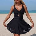 thumbnail image 4 of yueewhu Women's Cutout One Piece Swimdress Tummy Control Swim Dresses Bathing Suit Wrap V Neck Swimwear (Black, M), 4 of 7