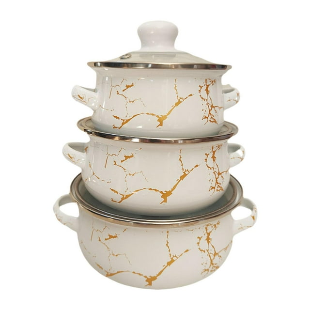 GROWTH TANK 3 Pieces Enamel Cookware Set Stockpot for Bridal Shower Kitchen Housewarming
