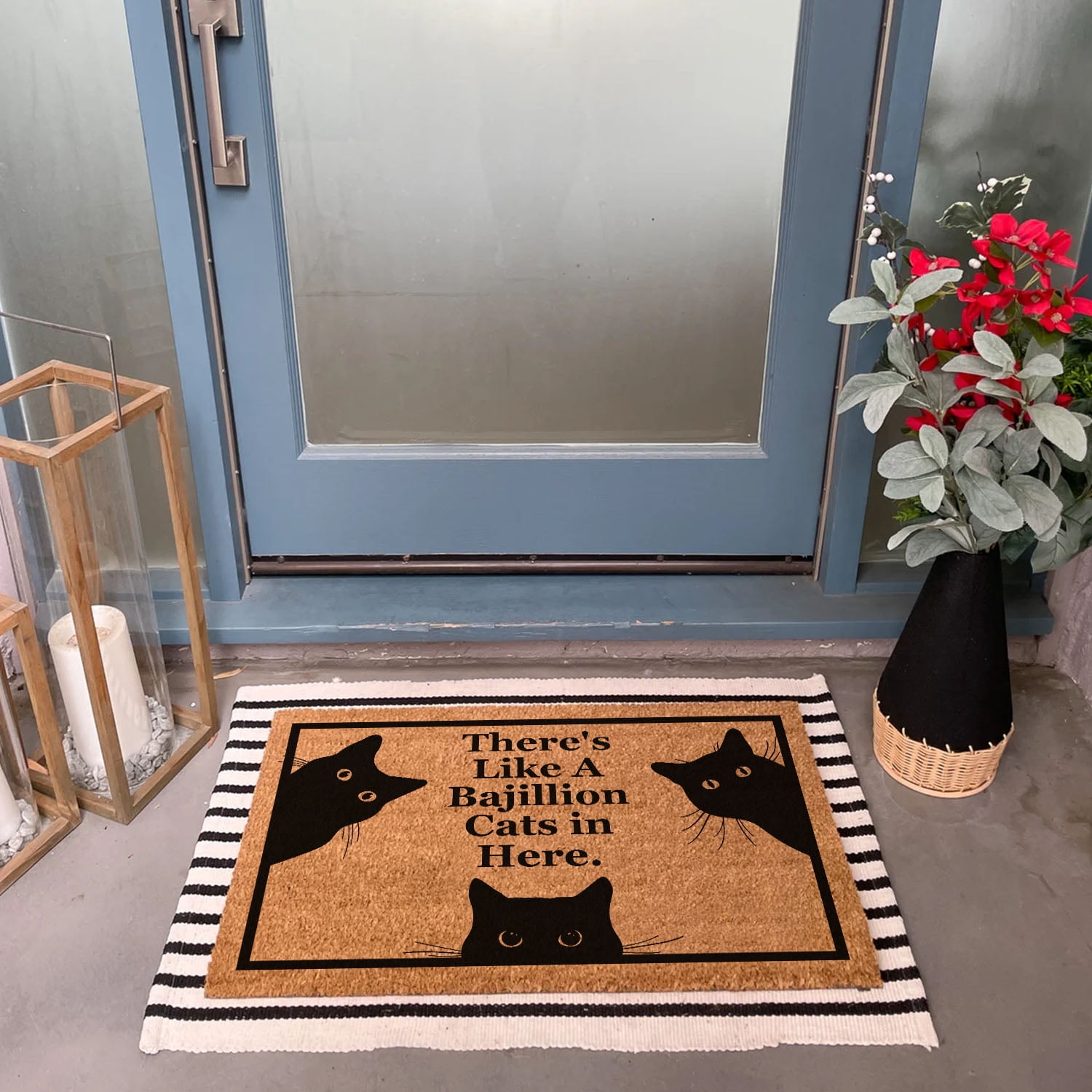 Funny Coir Doormat There's Like A Bajillion Cats in Here Welcome Front Porch Decor Doormat For The Entrance Way Personalized Rugs with Heavy-Duty Backing Non Slip Outdoor Coir Doormat 23.6 x 15.8inch