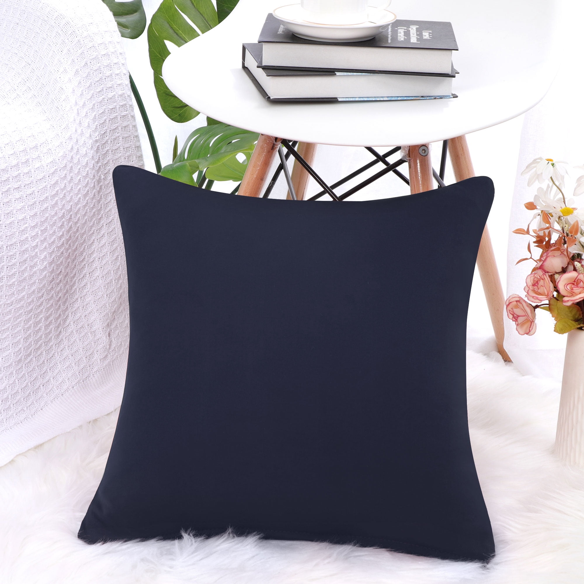 Unique Bargains Solid Decorative Throw Pillow Cover 18" x 18" Navy Blue