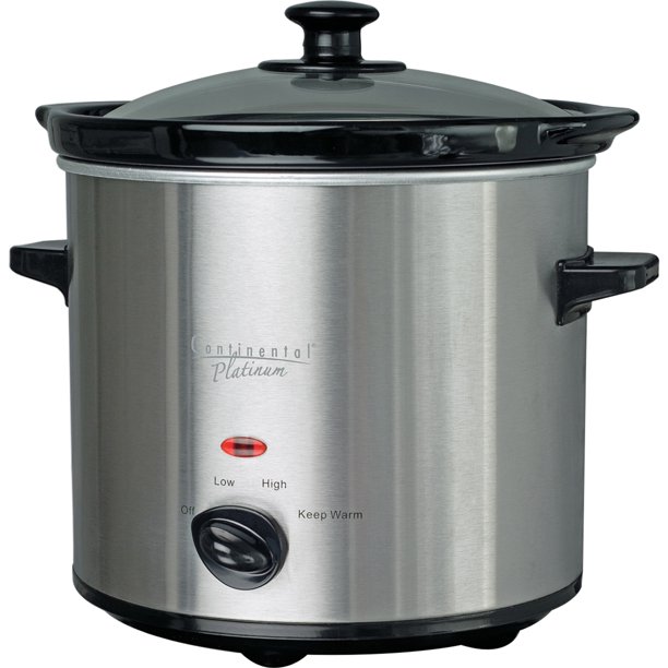 Continental Electric Slow Cooker 2Quart Glass Lid Stainless Steel