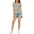 thumbnail image 3 of INSPIRE CHIC Women's Plaid Shirts Point Collar Button Down Blouses S White Black, 3 of 8