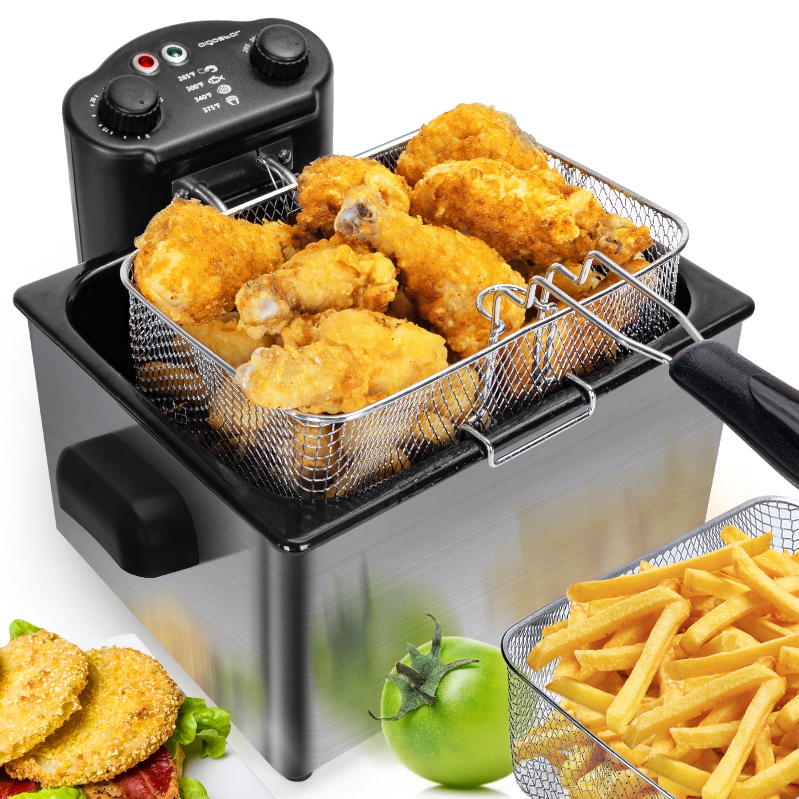 ARLIME Deep Fryer with Basket, 3.2 Qt/3L Electric Fryer with Adjustable Temperature & Timer, Removable Oil-Container & Lid w/View Window, Stainless