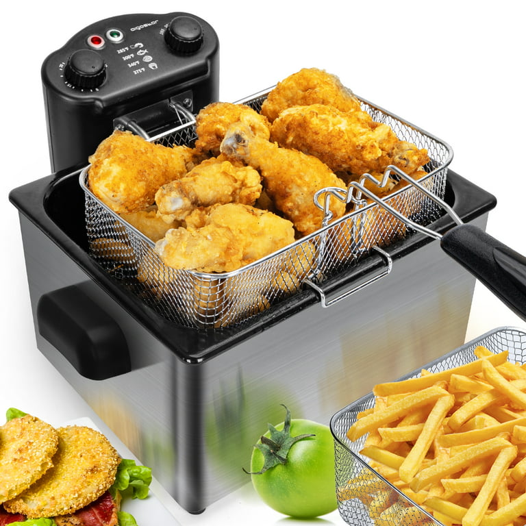 Aigostar Deep Fryer with 3 Baskets and Lid， Electric Deep Fat Fryers with  Timer and Temperature， 4.2Qt Oil Large Capacity，1650W 