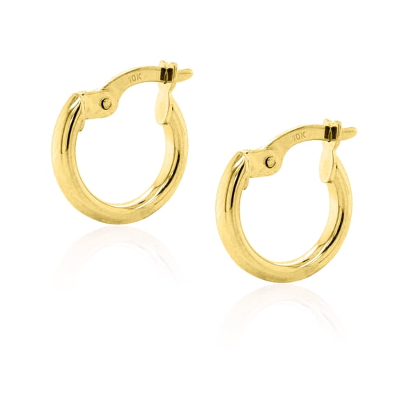 Mercie 10K Yellow Gold Tube Hoop Earrings, 2 mm x 12 mm Small Everyday Jewellery for Women