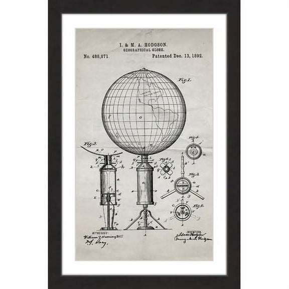 "Globe 1892 Old Paper" Framed Painting Art Print